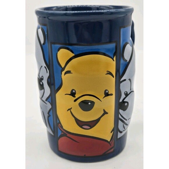 Disney Store 3-D Winnie The Pooh Large Ceramic Coffee Tea Mug Blue Red Yellow - Picture 10 of 10